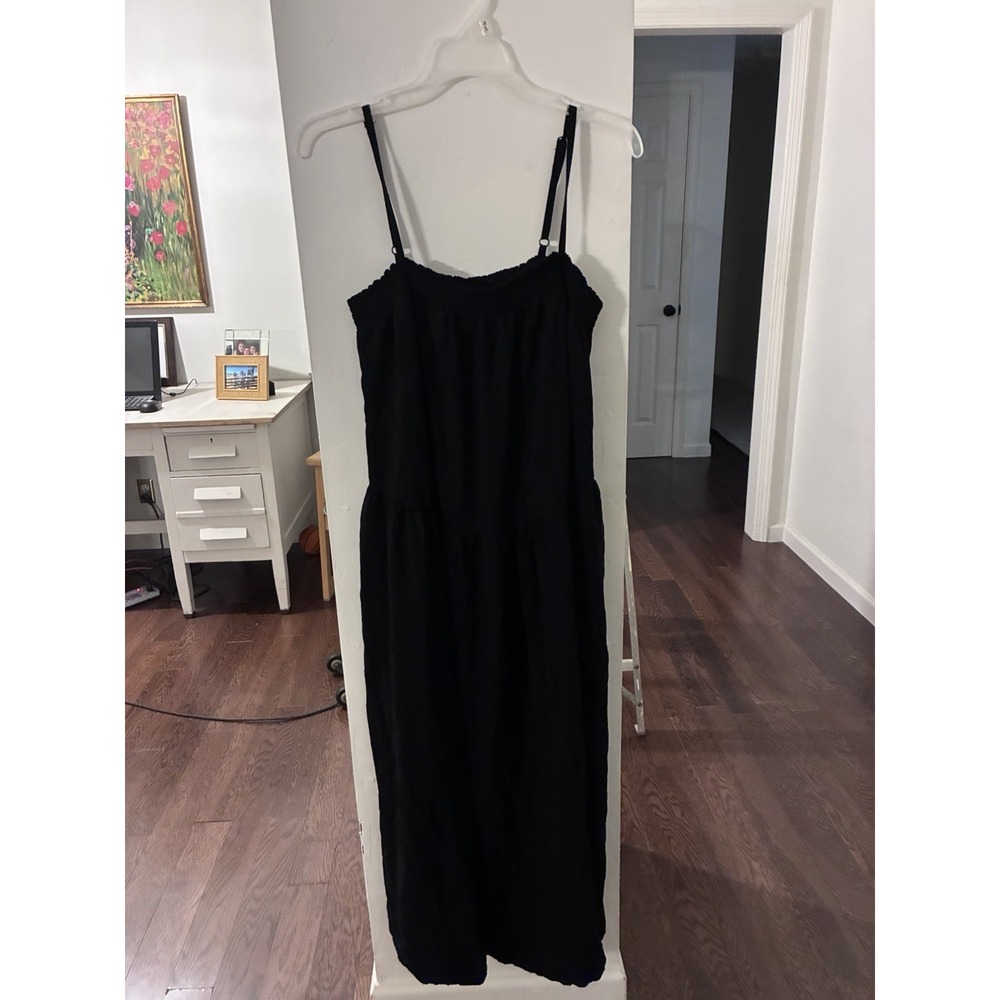 Old Navy Long Black Tiered Dress Adjustable Straps Breezy Light Easy Wear